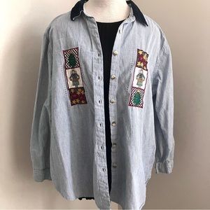 Vintage Holiday Button Down with Velour Collar
